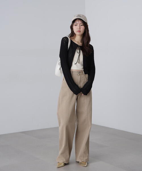 FREE'S MART（フリーズマート）の「◆透かし編みリボンボレロ（カーディガン/ボレロ・レディース・ブラック/ホワイト/レッド/ライトグリーン・FREE）」の9枚目の写真