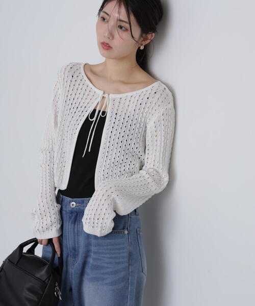 FREE'S MART（フリーズマート）の「◆透かし編みリボンボレロ（カーディガン/ボレロ・レディース・ブラック/ホワイト/レッド/ライトグリーン・FREE）」の14枚目の写真