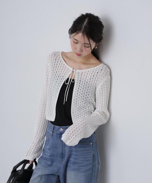 FREE'S MART（フリーズマート）の「◆透かし編みリボンボレロ（カーディガン/ボレロ・レディース・ブラック/ホワイト/レッド/ライトグリーン・FREE）」の16枚目の写真
