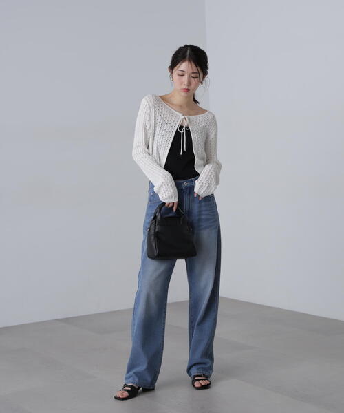 FREE'S MART（フリーズマート）の「◆透かし編みリボンボレロ（カーディガン/ボレロ・レディース・ブラック/ホワイト/レッド/ライトグリーン・FREE）」の18枚目の写真