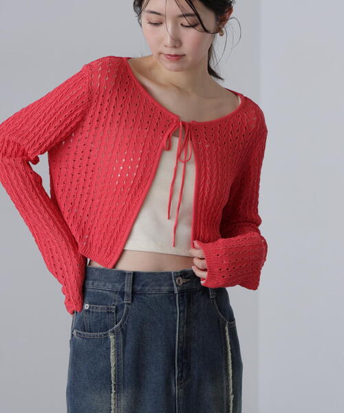 FREE'S MART（フリーズマート）の「◆透かし編みリボンボレロ（カーディガン/ボレロ・レディース・ブラック/ホワイト/レッド/ライトグリーン・FREE）」の21枚目の写真