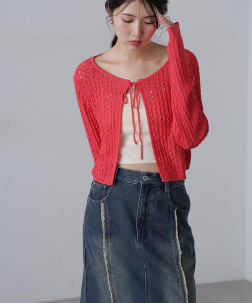 FREE'S MART（フリーズマート）の「◆透かし編みリボンボレロ（カーディガン/ボレロ・レディース・ブラック/ホワイト/レッド/ライトグリーン・FREE）」の22枚目の写真