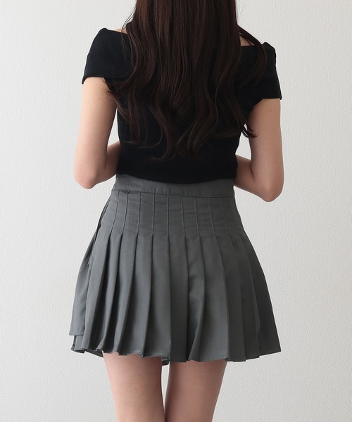 Lace Ladies(レースレディース)の「サイドリボン プリーツ デザイン フレア ミニ スカート(スカート・レディース・グレー・M/L/XL)」の5枚目の写真