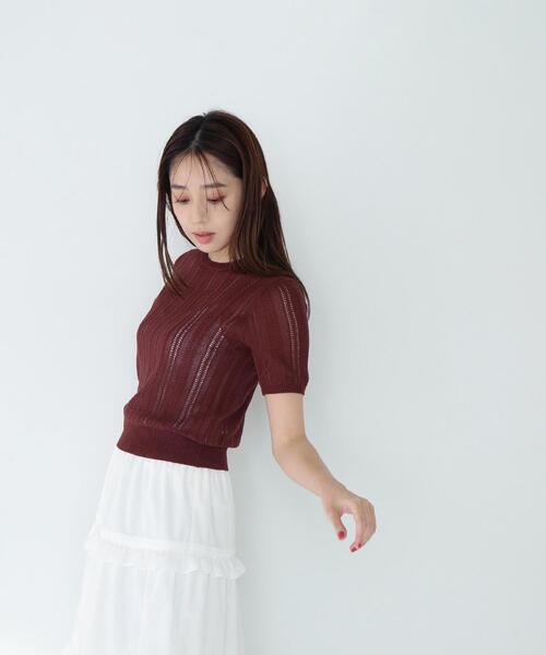 NATURAL BEAUTY BASIC（ナチュラルビューティーベーシック）の「◇サマーケーブルコンパクトニット（ニット/セーター・レディース・ライトグリーン/ダークブラウン/オフホワイト・FREE）」の9枚目の写真