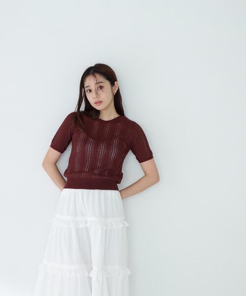 NATURAL BEAUTY BASIC（ナチュラルビューティーベーシック）の「◇サマーケーブルコンパクトニット（ニット/セーター・レディース・ライトグリーン/ダークブラウン/オフホワイト・FREE）」の11枚目の写真