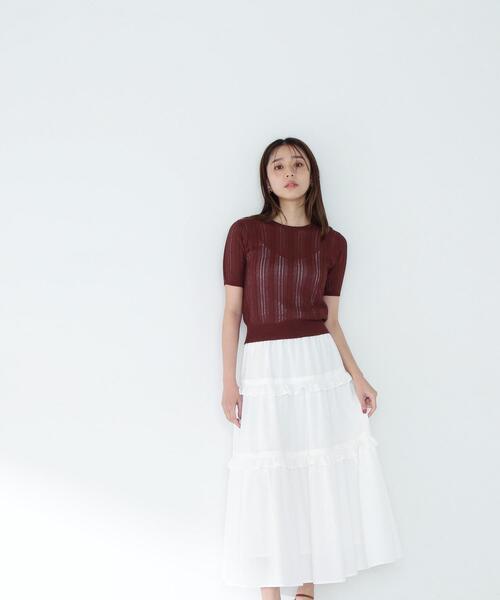 NATURAL BEAUTY BASIC（ナチュラルビューティーベーシック）の「◇サマーケーブルコンパクトニット（ニット/セーター・レディース・ライトグリーン/ダークブラウン/オフホワイト・FREE）」の13枚目の写真