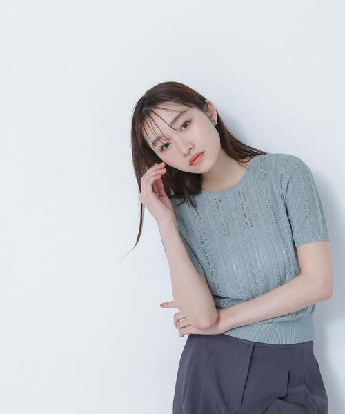 NATURAL BEAUTY BASIC（ナチュラルビューティーベーシック）の「◇サマーケーブルコンパクトニット（ニット/セーター・レディース・ライトグリーン/ダークブラウン/オフホワイト・FREE）」の17枚目の写真