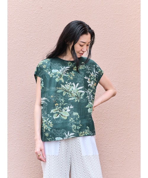 DOLLUPOOPS（ドールアップウップス）の「リーフプリントバックリボントップス（シャツ/ブラウス・レディース・チャコールグレー/オフホワイト/グリーン・38）」の3枚目の写真