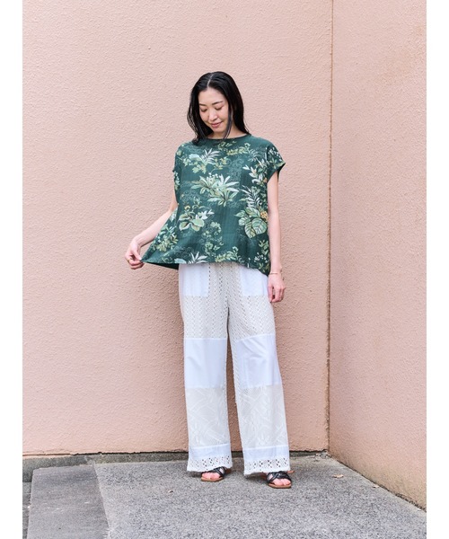 DOLLUPOOPS（ドールアップウップス）の「リーフプリントバックリボントップス（シャツ/ブラウス・レディース・チャコールグレー/オフホワイト/グリーン・38）」の10枚目の写真