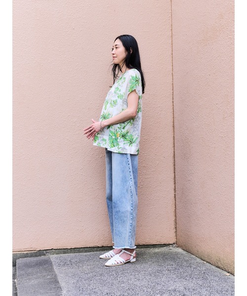 DOLLUPOOPS（ドールアップウップス）の「リーフプリントバックリボントップス（シャツ/ブラウス・レディース・チャコールグレー/オフホワイト/グリーン・38）」の5枚目の写真