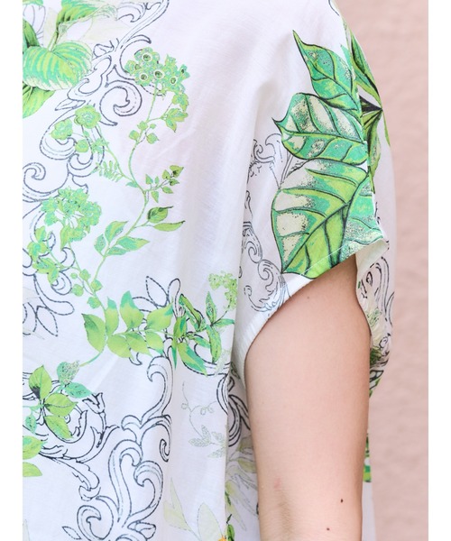 DOLLUPOOPS（ドールアップウップス）の「リーフプリントバックリボントップス（シャツ/ブラウス・レディース・チャコールグレー/オフホワイト/グリーン・38）」の20枚目の写真