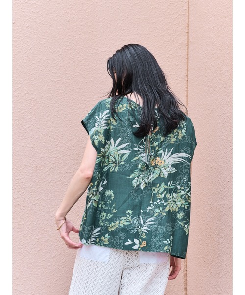 DOLLUPOOPS（ドールアップウップス）の「リーフプリントバックリボントップス（シャツ/ブラウス・レディース・チャコールグレー/オフホワイト/グリーン・38）」の17枚目の写真