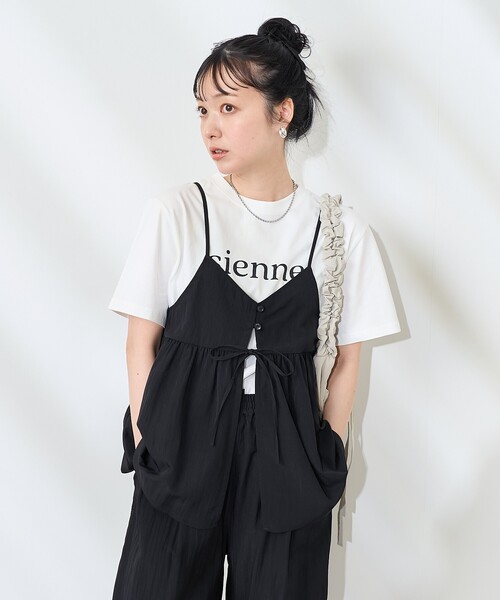 S64:新品❣️リボン キャミソール 単品 ブラック サイズ44 coca（coca）（コカ）の「ダブルクロスリボンキャミソール