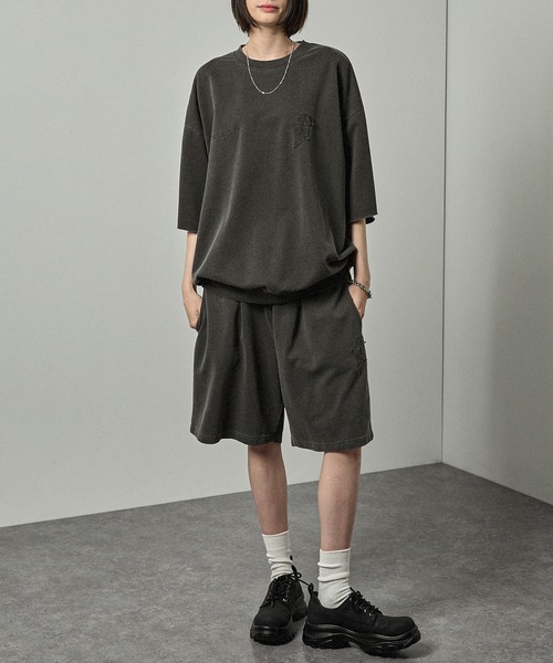 Alfred Alex(アルフレッドアレックス)の「【Alfred Alex】ヴィンテージライク ピグメント パッチロゴ セットアップ(セットアップ・メンズ・ブラック/ワインレッド/チャコール・M/L)」の4枚目の写真