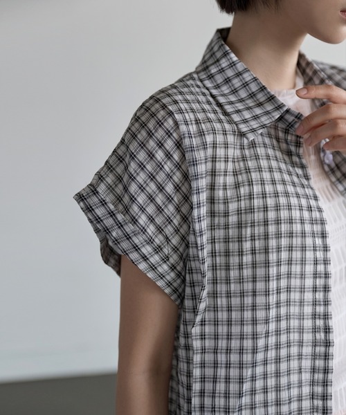 シアーシースルーロールアップビンテージチェックシャツ