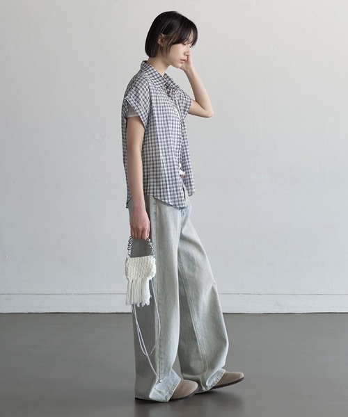 シアーシースルーロールアップビンテージチェックシャツ