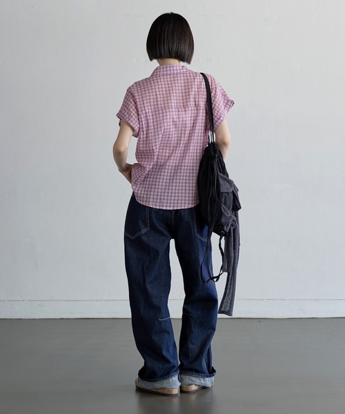 UNE MANSION(ユヌマンション)の「シアーシースルーロールアップビンテージチェックシャツ(シャツ/ブラウス・レディース・ホワイト/ピンク/ネイビー・FREE)」の20枚目の写真