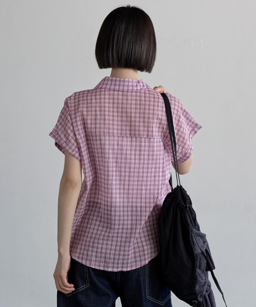 UNE MANSION(ユヌマンション)の「シアーシースルーロールアップビンテージチェックシャツ(シャツ/ブラウス・レディース・ホワイト/ピンク/ネイビー・FREE)」の22枚目の写真