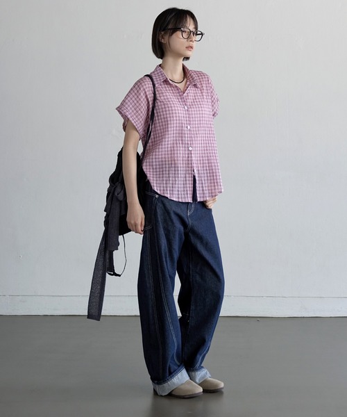 UNE MANSION(ユヌマンション)の「シアーシースルーロールアップビンテージチェックシャツ(シャツ/ブラウス・レディース・ホワイト/ピンク/ネイビー・FREE)」の19枚目の写真