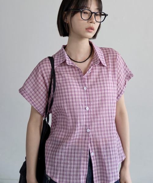 UNE MANSION(ユヌマンション)の「シアーシースルーロールアップビンテージチェックシャツ(シャツ/ブラウス・レディース・ホワイト/ピンク/ネイビー・FREE)」の21枚目の写真