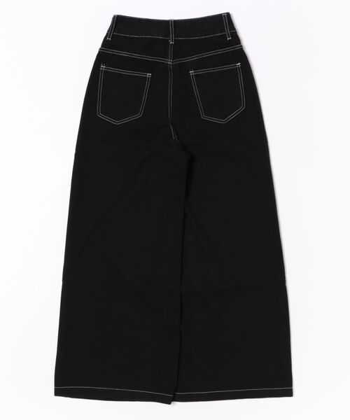 デニムレースブロックパンツ BLACK 36 セール】ハイウエスト ポケット デザイン ワイドレッグ デニム