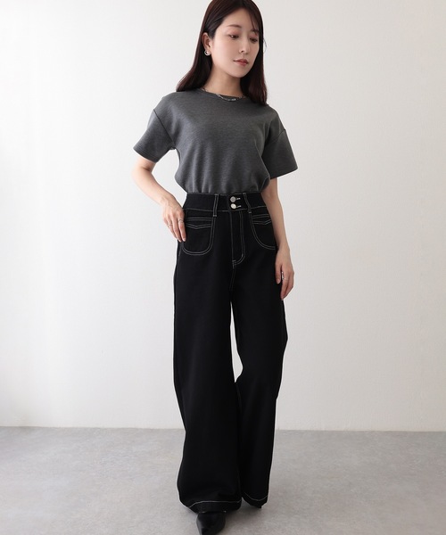 Lace Ladies(レースレディース)の「ハイウエスト ポケット デザイン ワイドレッグ デニムパンツ(デニムパンツ・レディース・ネイビー/ブラック・XL/L/M/S)」の16枚目の写真