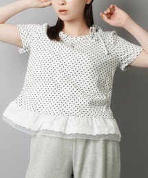 SPINNS(スピンズ)の「肩リボン半袖カットソー/ドット/水玉柄/ヘムレース/裾レース(Tシャツ/カットソー・レディース)」