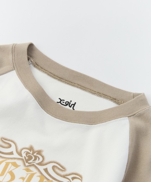 X-girl(エックスガール)の「FADED TRIBAL LOGO RAGLAN L/S BABY TEE(Tシャツ/カットソー・レディース・ブラック/オリーブ/ホワイト・S/M)」の5枚目の写真