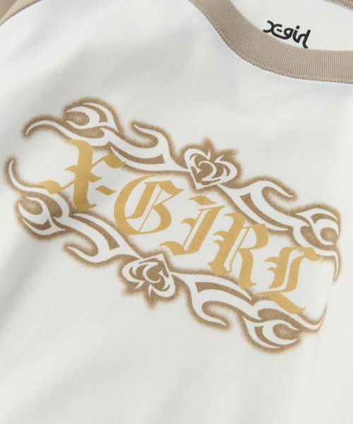 X-girl(エックスガール)の「FADED TRIBAL LOGO RAGLAN L/S BABY TEE(Tシャツ/カットソー・レディース・ブラック/オリーブ/ホワイト・S/M)」の6枚目の写真