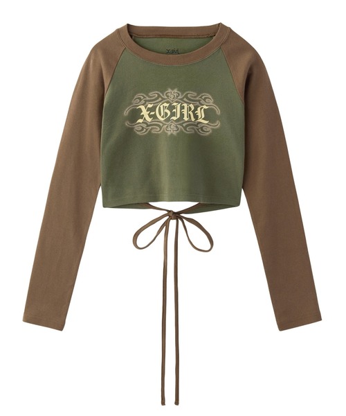 X-girl(エックスガール)の「FADED TRIBAL LOGO RAGLAN L/S BABY TEE(Tシャツ/カットソー・レディース・ブラック/オリーブ/ホワイト・S/M)」の17枚目の写真