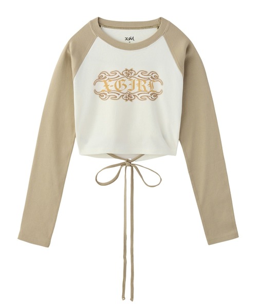 X-girl(エックスガール)の「FADED TRIBAL LOGO RAGLAN L/S BABY TEE(Tシャツ/カットソー・レディース・ブラック/オリーブ/ホワイト・S/M)」の19枚目の写真