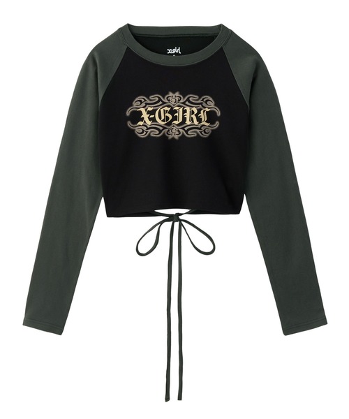 X-girl(エックスガール)の「FADED TRIBAL LOGO RAGLAN L/S BABY TEE(Tシャツ/カットソー・レディース・ブラック/オリーブ/ホワイト・S/M)」の18枚目の写真