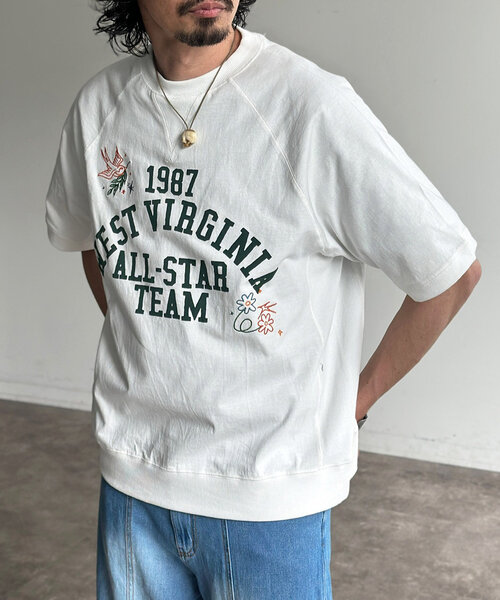 セール】落書き刺繍カレッジロゴ半袖Tシャツ（Tシャツ