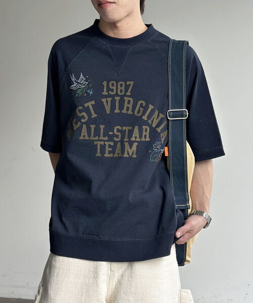 グレー 半袖Tシャツ 刺繍ロゴ 刺繍ロゴ入り バスクTシャツ Tシャツ メンズ 半袖・再販。(100