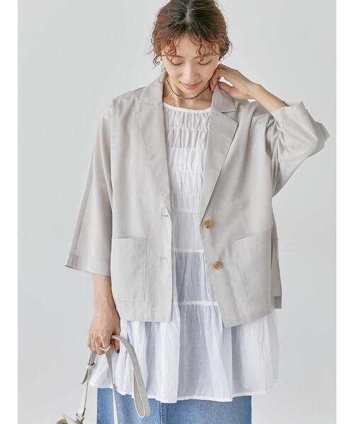 Lugnoncure（ルノンキュール）の「シアードルマンジャケット（ノーカラージャケット・レディース・ベージュ/ブラック/カーキ・F）」の3枚目の写真