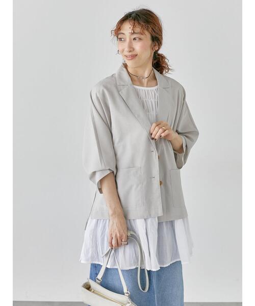 Lugnoncure（ルノンキュール）の「シアードルマンジャケット（ノーカラージャケット・レディース・ベージュ/ブラック/カーキ・F）」の6枚目の写真