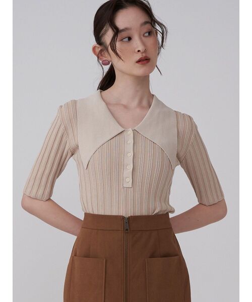 LAGUNAMOON(ラグナムーン)の「【機能性アイテム】ウォッシャブルビックカラーニットプルオーバー 秋服(ニット/セーター・レディース・ミント/ベージュ/ブラウン・FREE)」の2枚目の写真