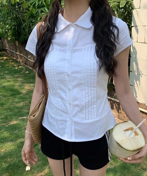 HALEY PESCA（ヘーリーペスカ）の「HALEY PESCA/ショートスリーブ　襟付きコンパクトブラウス（シャツ/ブラウス・レディース・ピンク/ホワイト・SMALL/MEDIUM）」の3枚目の写真