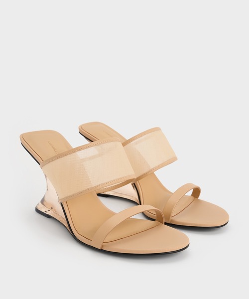 CHARLES & KEITH(チャールズ & キース)の「メッシュ スカルプチュアヒールウエッジ(サンダル・レディース・ブラック系その他2/アイボリー・22.5cm/23cm/23.5cm/24.5cm/25cm/25.5cm/26.5cm)」の3枚目の写真