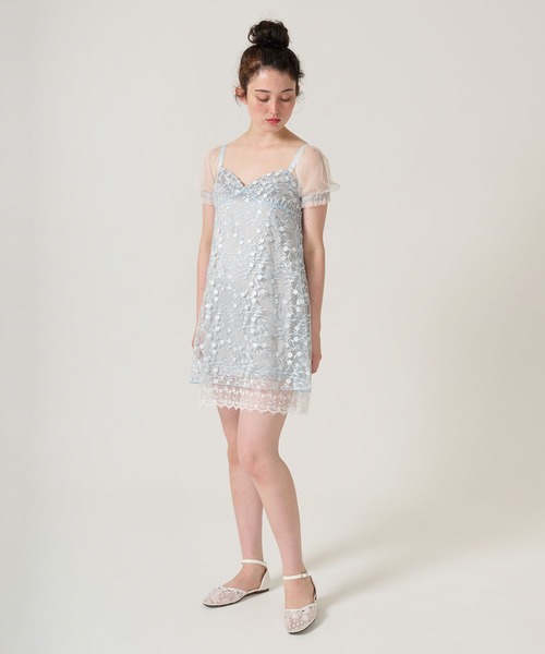 TINA:JOJUN(ティーナジョジュン)の「花柄刺繍 シアーパフスリーブワンピース TINA:JOJUN(ワンピース・レディース・ライトブルー/ピンク・M)」の12枚目の写真