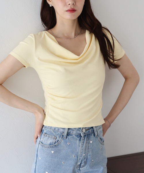 BLUEEAST(ブルーイースト)の「半袖ドレープネックTシャツ(Tシャツ/カットソー・レディース・ブラック/ホワイト/イエロー/ブルー・MEDIUM)」の22枚目の写真