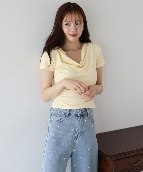 BLUEEAST(ブルーイースト)の「半袖ドレープネックTシャツ(Tシャツ/カットソー・レディース・ブラック/ホワイト/イエロー/ブルー・MEDIUM)」の19枚目の写真
