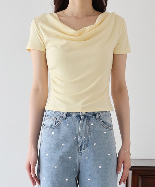 BLUEEAST(ブルーイースト)の「半袖ドレープネックTシャツ(Tシャツ/カットソー・レディース・ブラック/ホワイト/イエロー/ブルー・MEDIUM)」の7枚目の写真