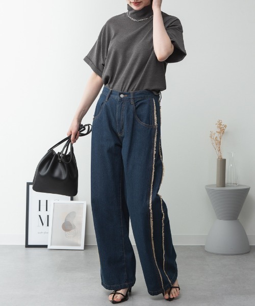 RCD(アールシーディー)の「【コットン100%】ハイネック半袖カットソー(Tシャツ/カットソー・レディース・ネイビー/ブラック/グレイッシュベージュ/オフホワイト/チャコールグレー・M-L/LL~3L/4L~5L)」の15枚目の写真