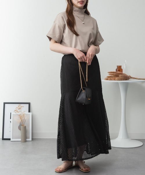 RCD(アールシーディー)の「【コットン100%】ハイネック半袖カットソー(Tシャツ/カットソー・レディース・ネイビー/ブラック/グレイッシュベージュ/オフホワイト/チャコールグレー・M-L/LL~3L/4L~5L)」の16枚目の写真