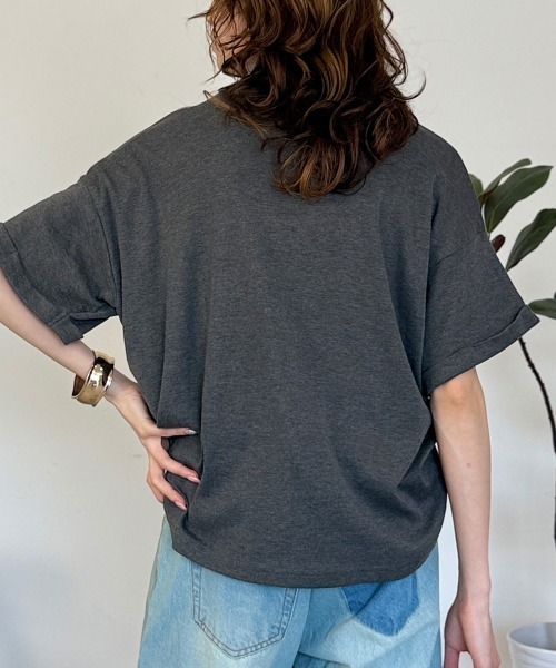 RCD(アールシーディー)の「【コットン100%】ハイネック半袖カットソー(Tシャツ/カットソー・レディース・ネイビー/ブラック/グレイッシュベージュ/オフホワイト/チャコールグレー・M-L/LL~3L/4L~5L)」の20枚目の写真