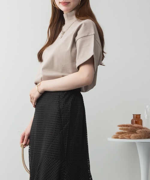 RCD(アールシーディー)の「【コットン100%】ハイネック半袖カットソー(Tシャツ/カットソー・レディース・ネイビー/ブラック/グレイッシュベージュ/オフホワイト/チャコールグレー・M-L/LL~3L/4L~5L)」の18枚目の写真