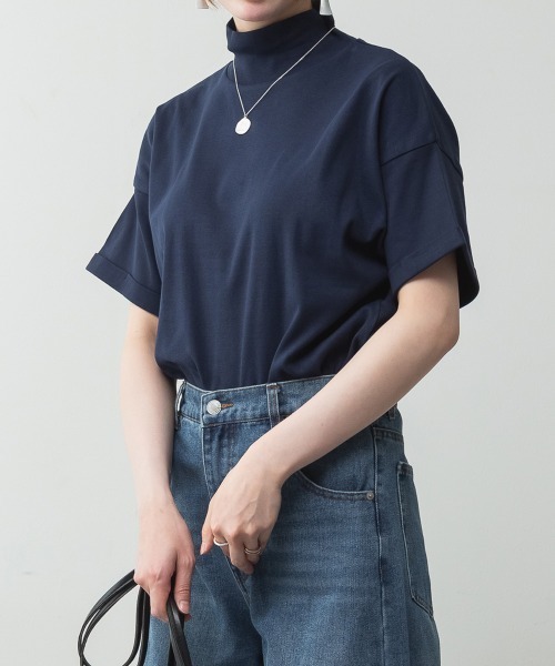 RCD(アールシーディー)の「【コットン100%】ハイネック半袖カットソー(Tシャツ/カットソー・レディース・ネイビー/ブラック/グレイッシュベージュ/オフホワイト/チャコールグレー・M-L/LL~3L/4L~5L)」の19枚目の写真