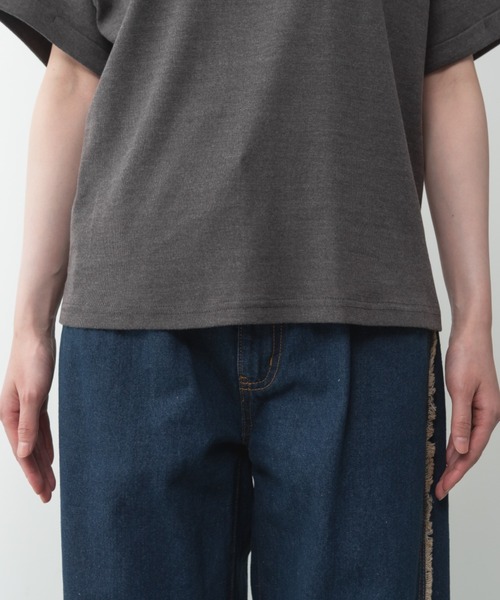 RCD(アールシーディー)の「【コットン100%】ハイネック半袖カットソー(Tシャツ/カットソー・レディース・ネイビー/ブラック/グレイッシュベージュ/オフホワイト/チャコールグレー・M-L/LL~3L/4L~5L)」の8枚目の写真