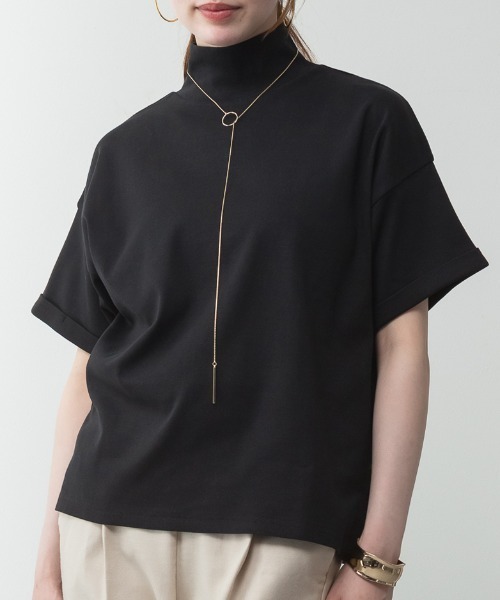 RCD(アールシーディー)の「【コットン100%】ハイネック半袖カットソー(Tシャツ/カットソー・レディース・ネイビー/ブラック/グレイッシュベージュ/オフホワイト/チャコールグレー・M-L/LL~3L/4L~5L)」の11枚目の写真